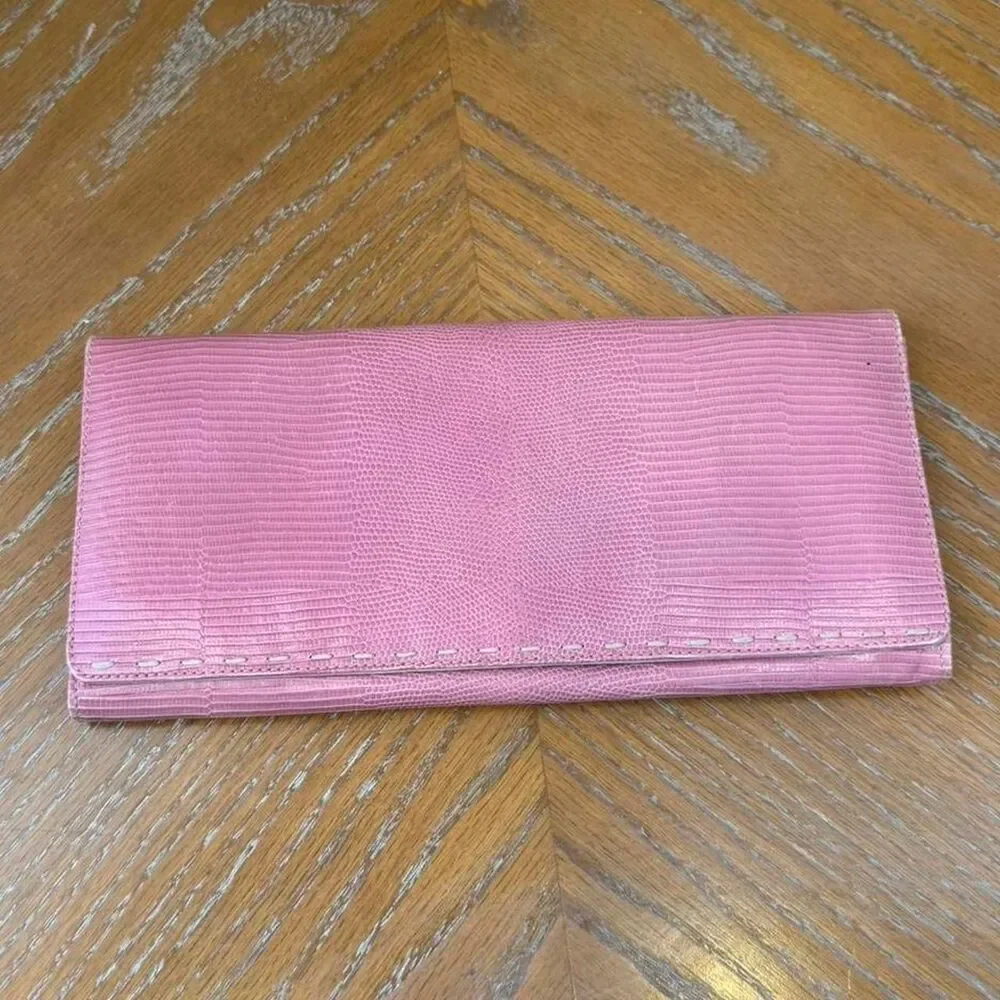Vintage Kate Spade Pink Leather Embossed Crocodile Skin Texture Wallet Clutch